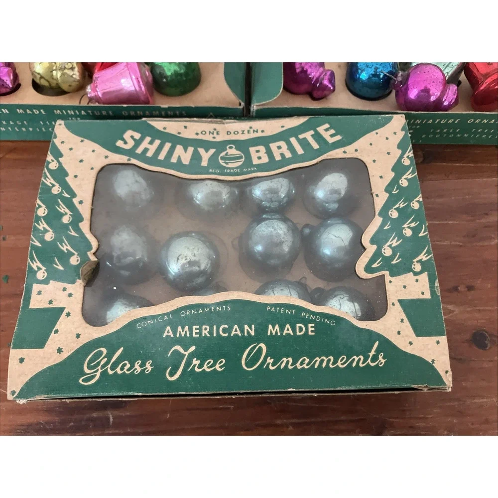 Set Lot 39 Vtg Shiny Brite Mini Mercury Glass Christmas Tree Ornaments Baubles
